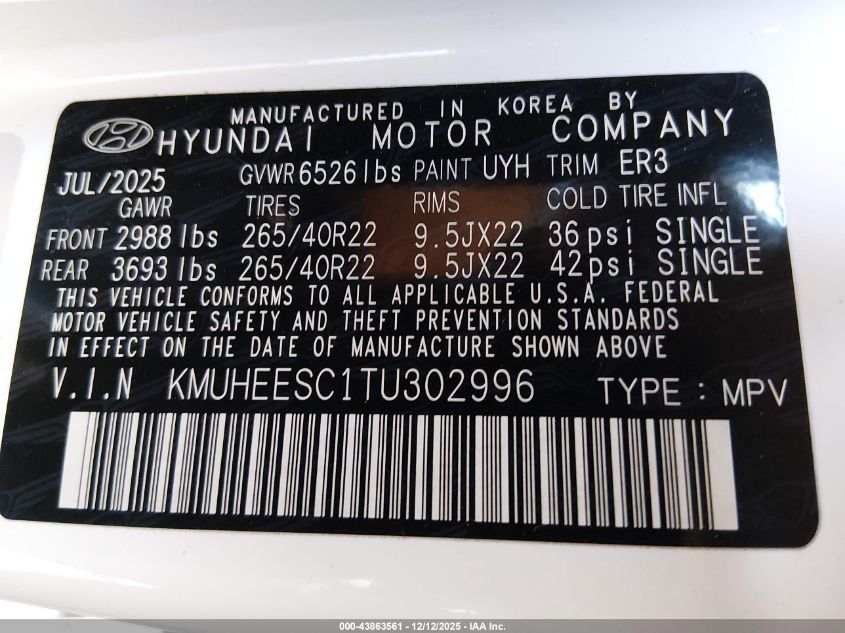 2026 Genesis Gv80 3.5T Prestige Awd VIN: KMUHEESC1TU302996 Lot: 43863561