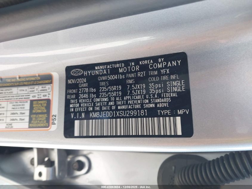 2025 Hyundai Tucson Hybrid Limited VIN: KM8JEDD1XSU299181 Lot: 43863604