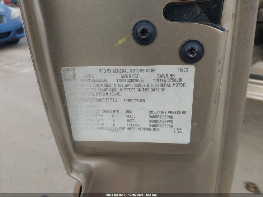 2004 Chevrolet Silverado 1500 Z71 VIN: 1GCEK19T34E171773 Lot: 43863619