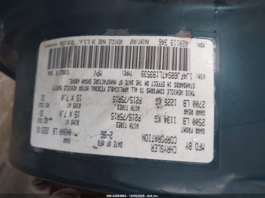 1996 Jeep Cherokee Sport/Classic VIN: 1J4FJ68S4TL193539 Lot: 43863682