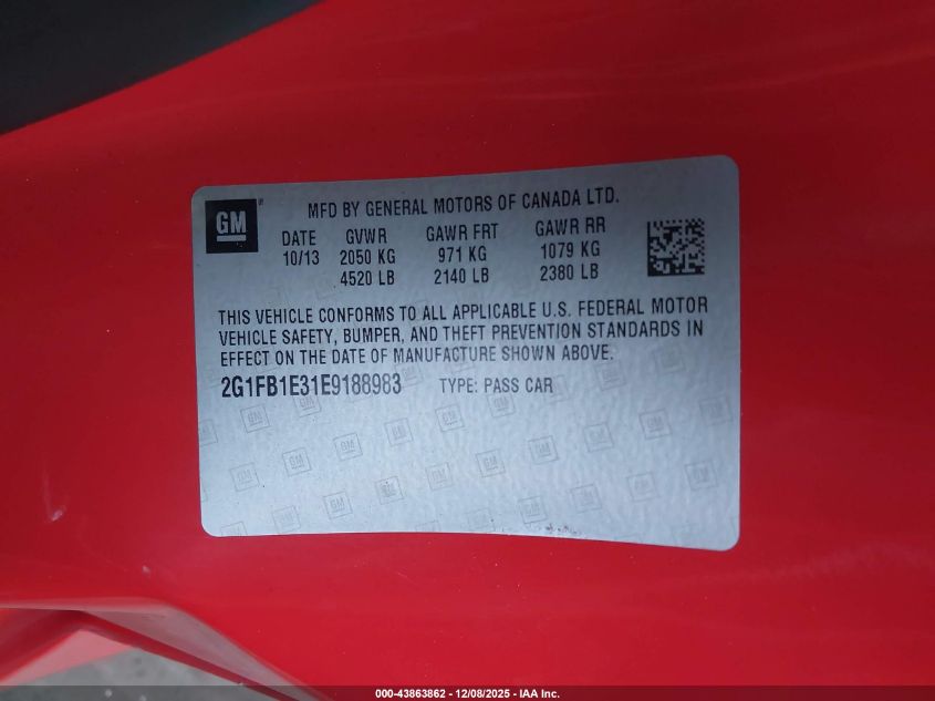 2014 Chevrolet Camaro 1Lt VIN: 2G1FB1E31E9188983 Lot: 43863862