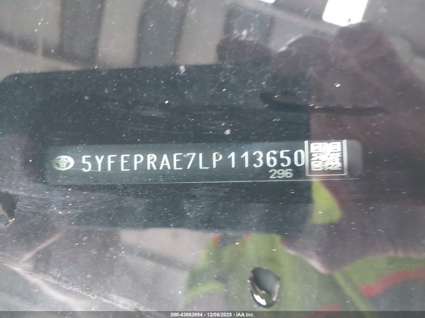 2020 Toyota Corolla Le VIN: 5YFEPRAE7LP113650 Lot: 43863994