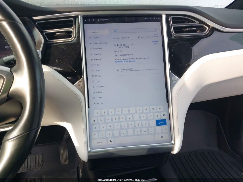 2017 Tesla Model X 100D/75D/90D VIN: 5YJXCAE25HF059113 Lot: 43864019