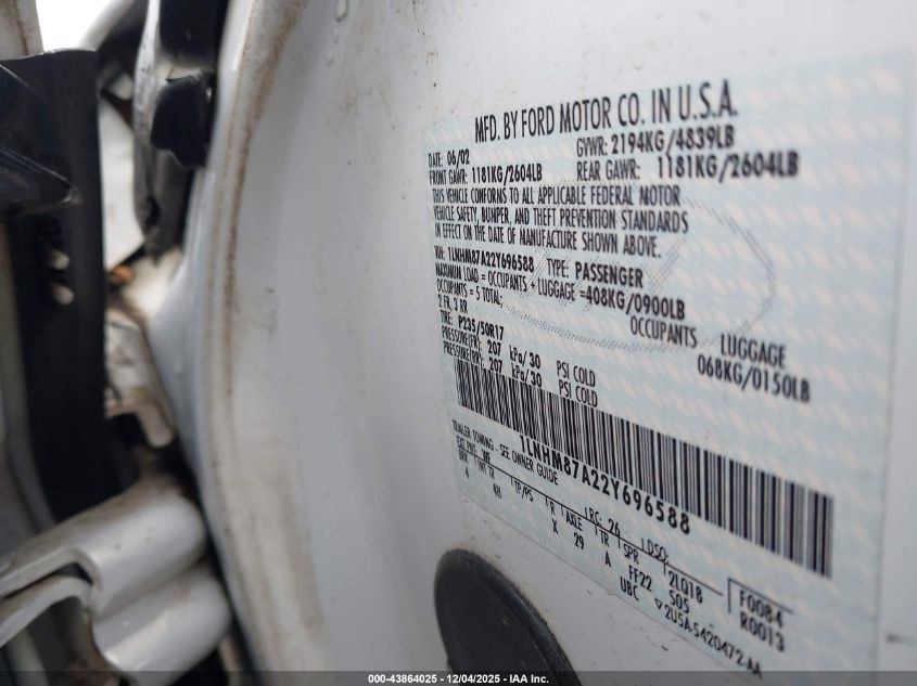 2002 Lincoln Ls V8 Auto VIN: 1LNHM87A22Y696588 Lot: 43864025