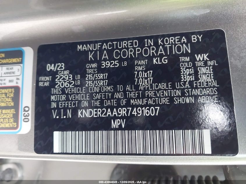 2024 Kia Seltos Ex VIN: KNDER2AA9R7491607 Lot: 43864049