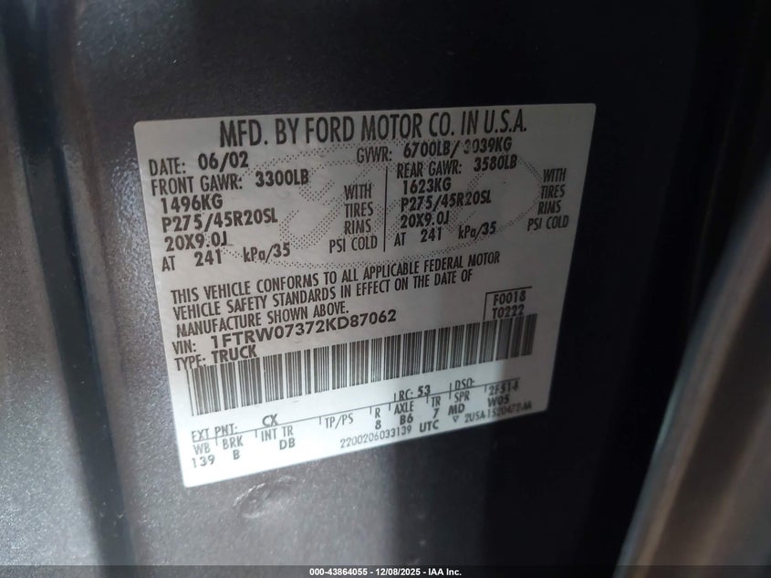 1FTRW07372KD87062 2002 FORD F-150 photo no. 9