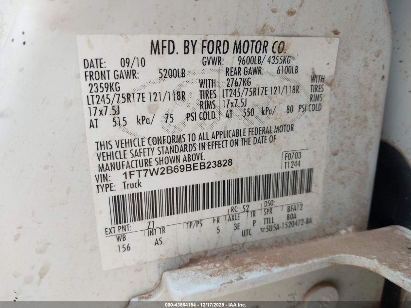 2011 Ford F-250 Xl VIN: 1FT7W2B69BEB23828 Lot: 43864154