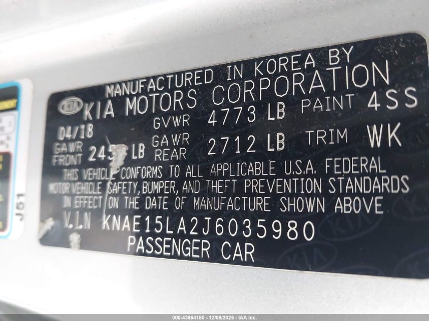 2018 Kia Stinger VIN: KNAE15LA2J6035980 Lot: 43864180