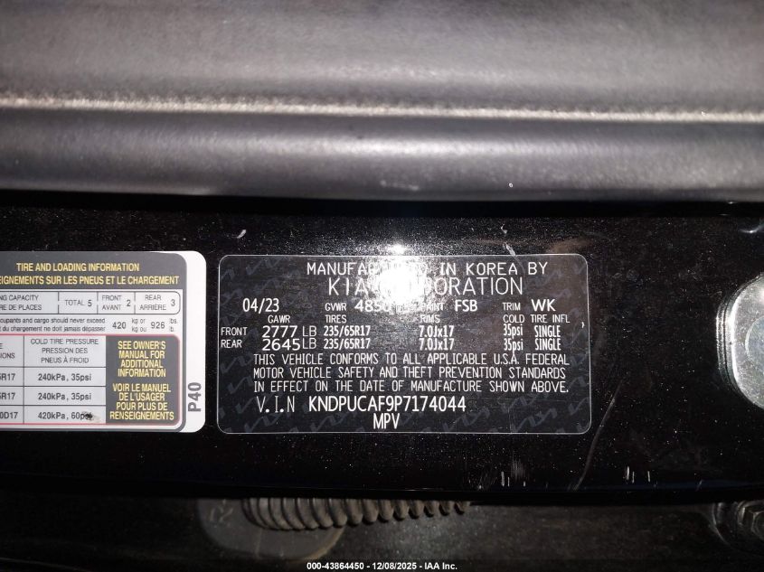 2023 Kia Sportage Lx VIN: KNDPUCAF9P7174044 Lot: 43864450