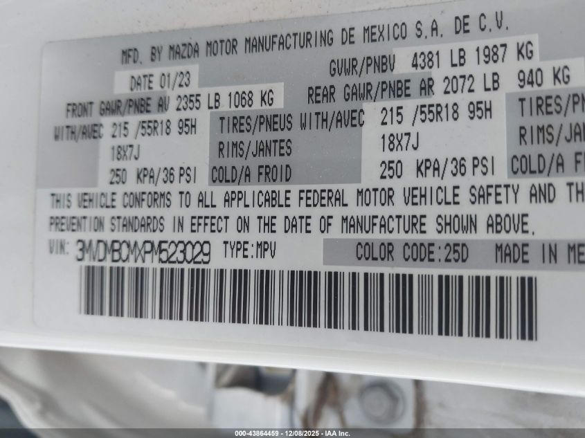 2023 Mazda Cx-30 2.5 S Preferred VIN: 3MVDMBCMXPM523029 Lot: 43864459