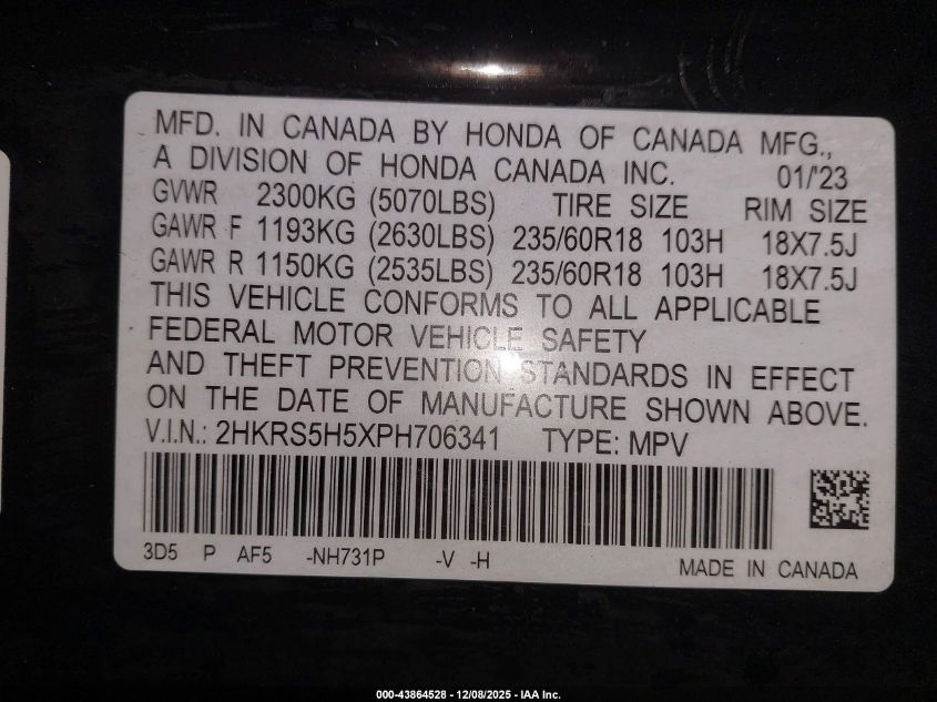 2023 Honda Cr-V Hybrid Sport VIN: 2HKRS5H5XPH706341 Lot: 43864528
