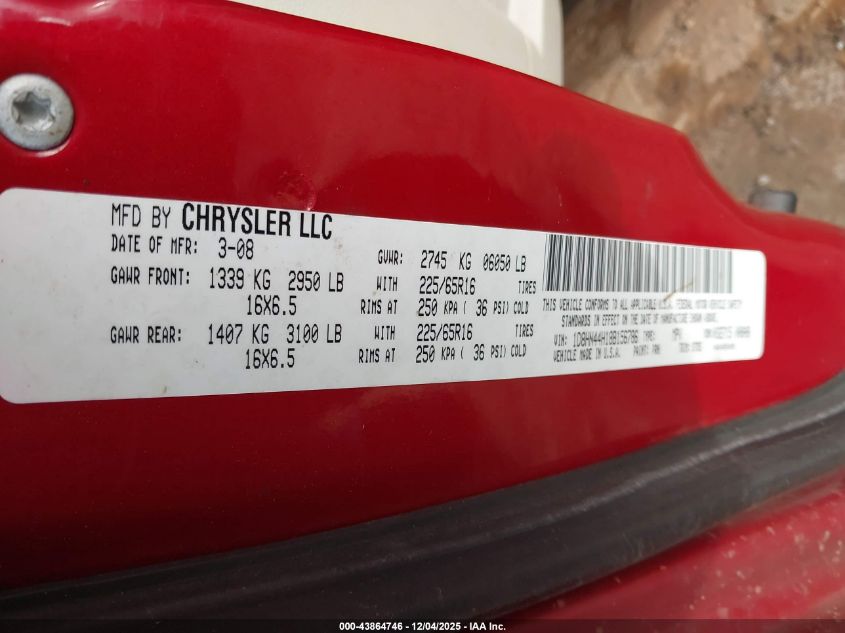 2008 Dodge Grand Caravan Se VIN: 1D8HN44H18B156786 Lot: 43864746