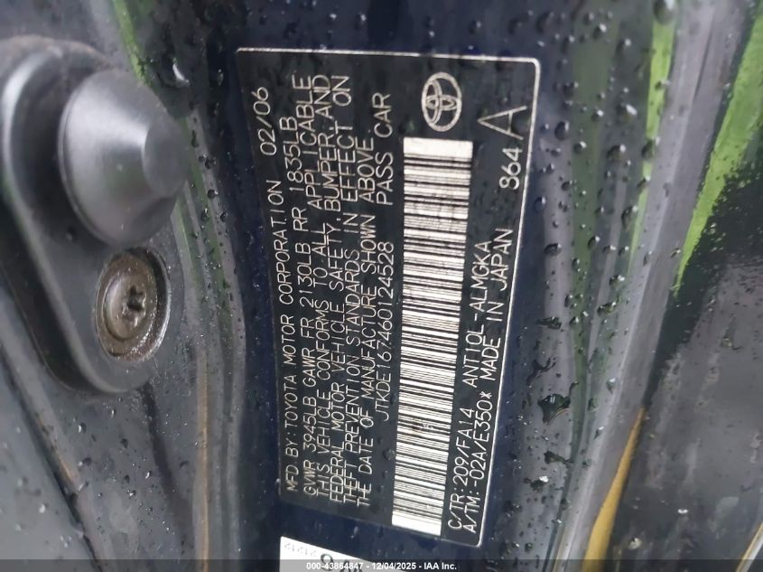 2006 Scion Tc VIN: JTKDE167460124528 Lot: 43864847