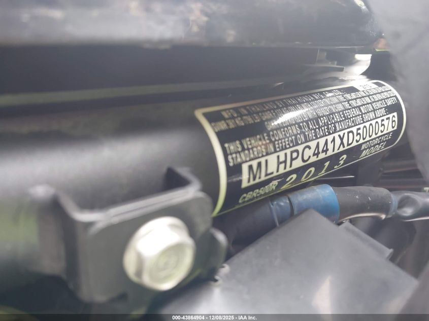2013 Honda Cbr500 R VIN: MLHPC441XD5000576 Lot: 43864904
