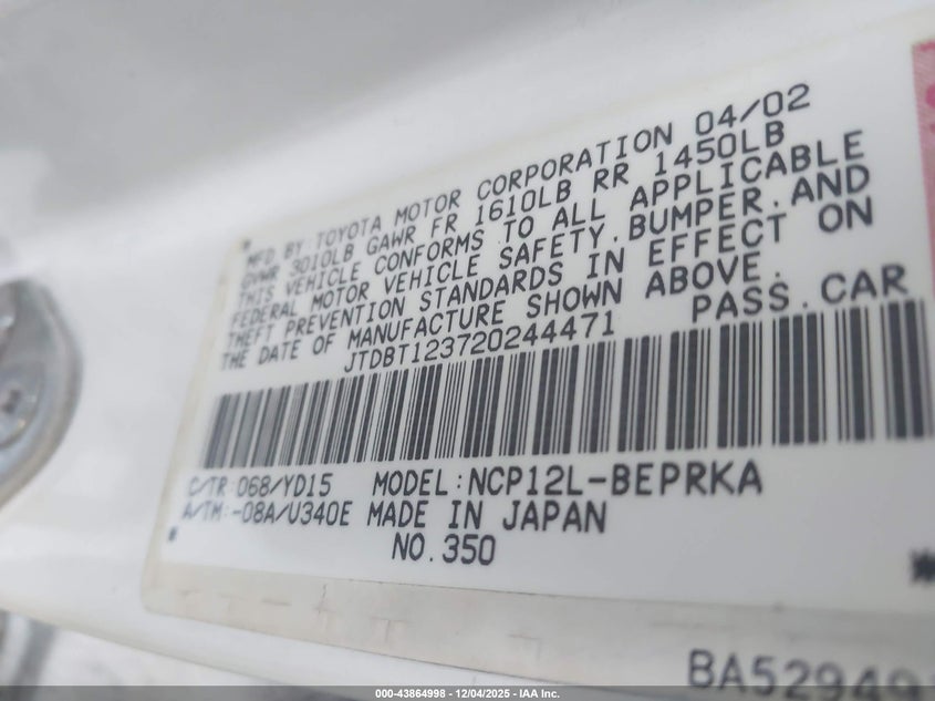 JTDBT123720244471 2002 TOYOTA ECHO photo no. 9