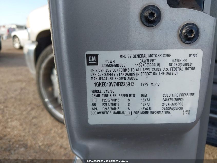 2004 GMC Yukon Sle VIN: 1GKEC13V74R223913 Lot: 43865033