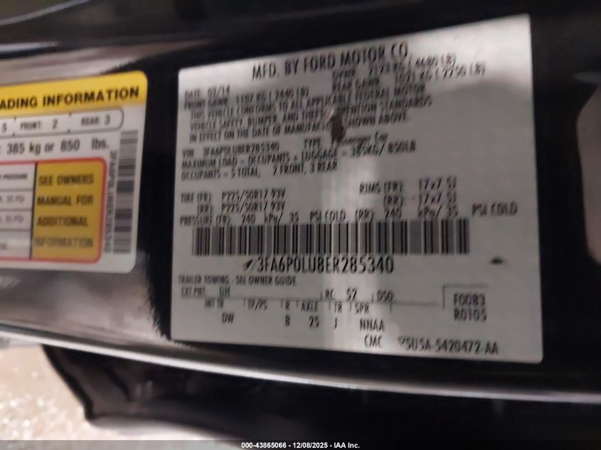 2014 Ford Fusion Hybrid Se VIN: 3FA6P0LU8ER285340 Lot: 43865066