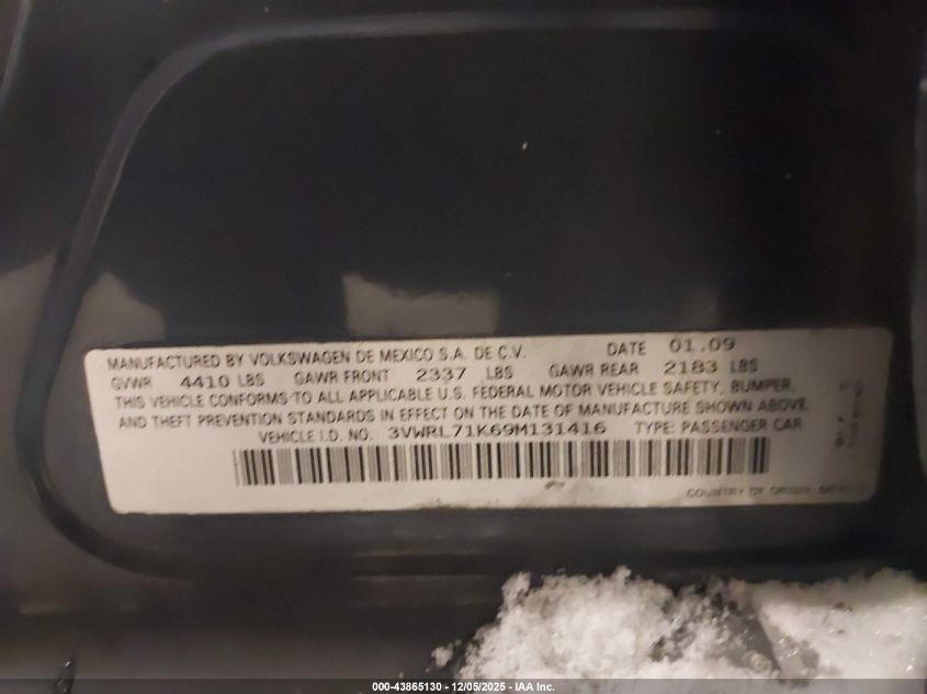2009 Volkswagen Jetta Tdi VIN: 3VWRL71K69M131416 Lot: 43865130