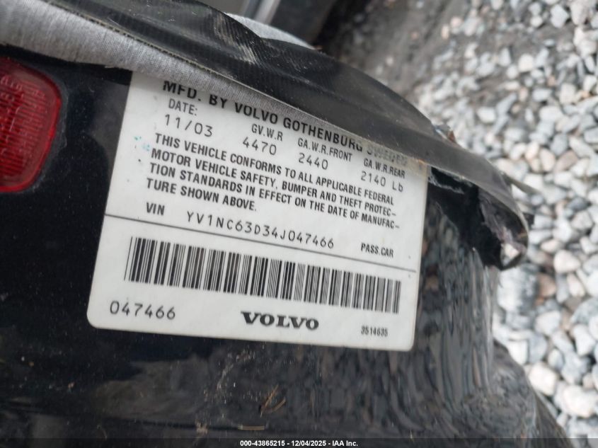 2004 Volvo C70 Lt VIN: YV1NC63D34J047466 Lot: 43865215