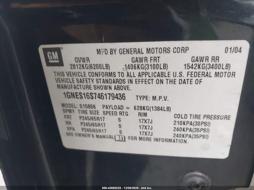1GNES16S746179436 2004 CHEVROLET TRAILBLAZER photo no. 9