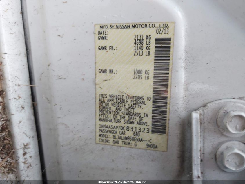 2013 Nissan Maxima 3.5 Sv VIN: 1N4AA5AP7DC831323 Lot: 43865259