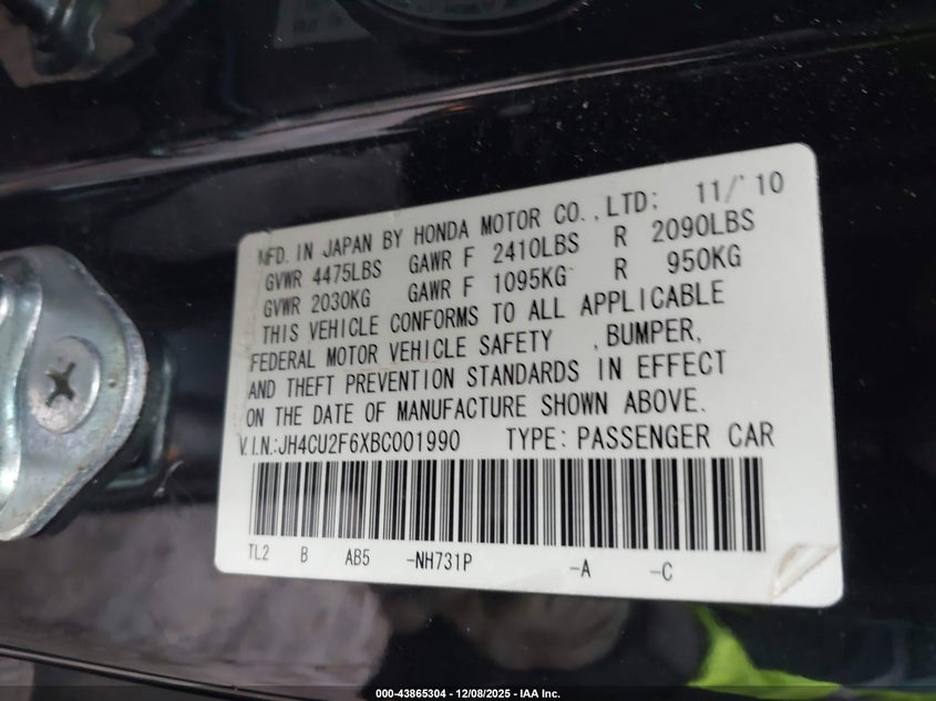 JH4CU2F6XBC001990 2011 ACURA TSX photo no. 9