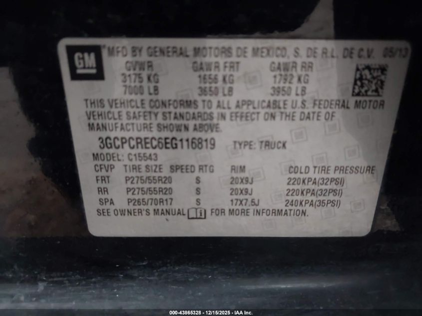 2014 Chevrolet Silverado 1500 1Lt VIN: 3GCPCREC6EG116819 Lot: 43865328