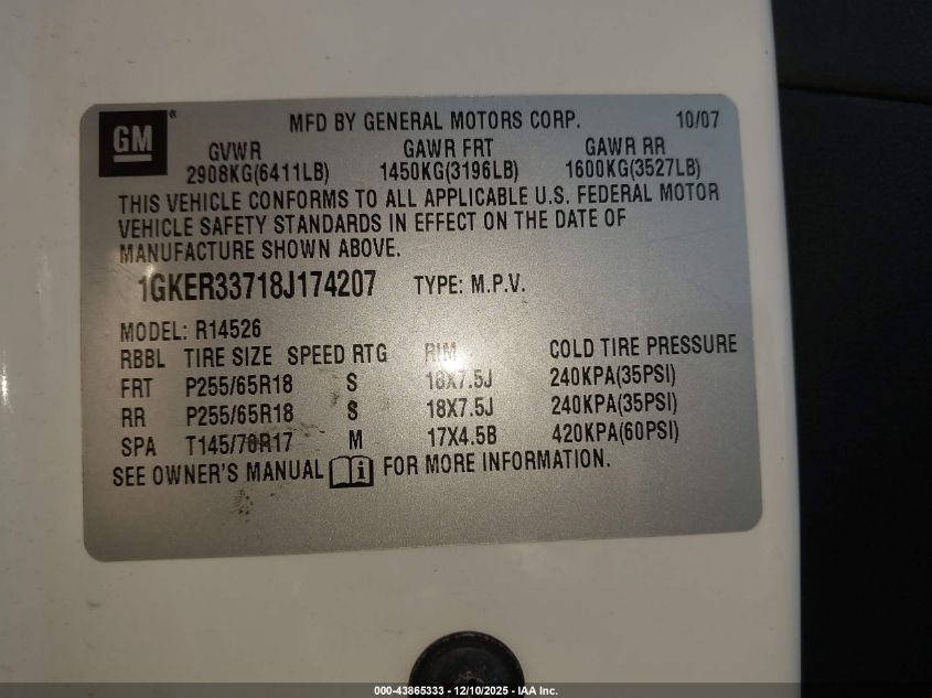 2008 GMC Acadia Slt-2 VIN: 1GKER33778JN74207 Lot: 43865333