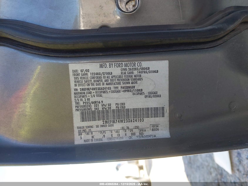 2MEFM74W23X624103 2003 MERCURY GRAND MARQUIS photo no. 9