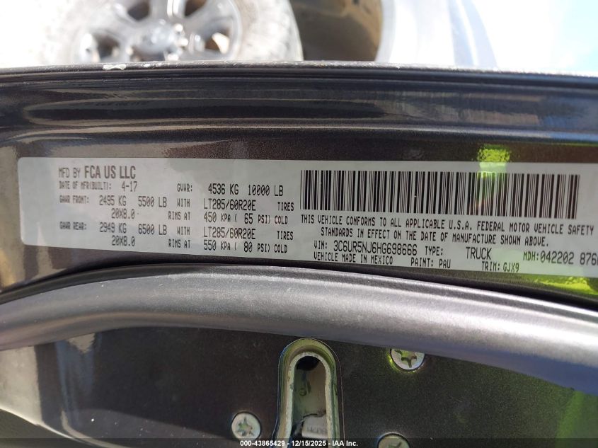 2017 Ram 2500 Laramie 4X4 6'4 Box VIN: 3C6UR5NJ6HG698666 Lot: 43865429