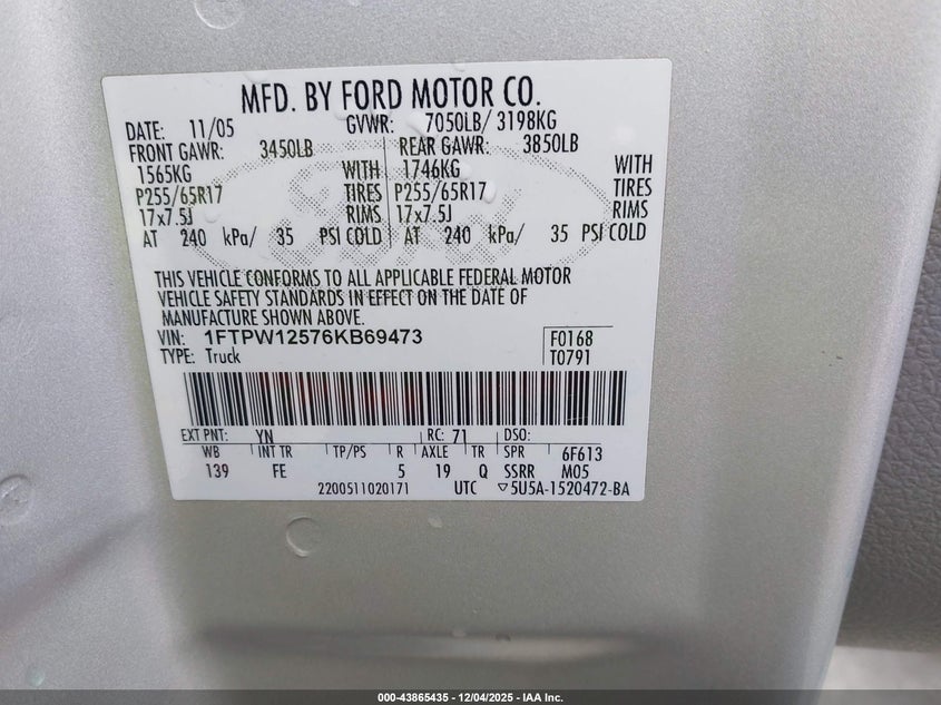 1FTPW12576KB69473 2006 FORD F-150 photo no. 9