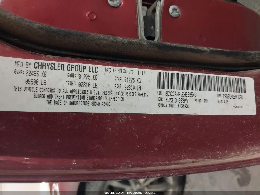 2014 Chrysler 300 300S VIN: 2C3CCAGG1EH222549 Lot: 43865491
