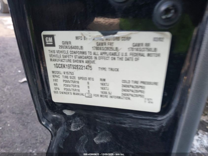 2002 Chevrolet Silverado 1500 Lt VIN: 1GCEK19T92E221475 Lot: 43865623