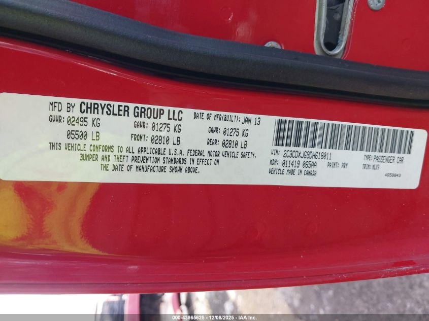 2013 Dodge Charger Sxt Plus VIN: 2C3CDXJG9DH618011 Lot: 43865625