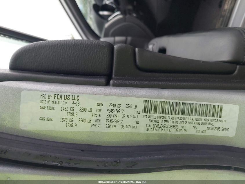 2018 Jeep Grand Cherokee Laredo 4X2 VIN: 1C4RJEAG3JC399872 Lot: 43865627