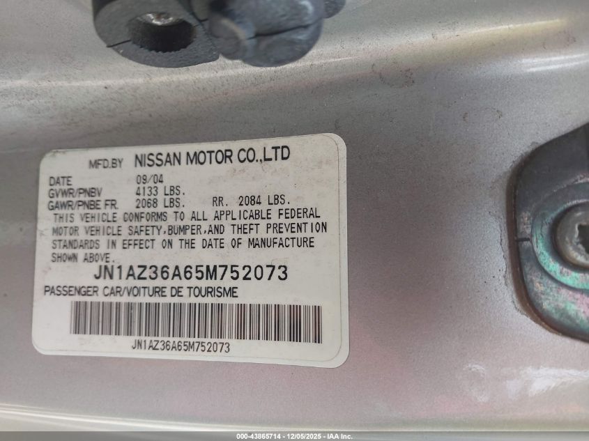 2005 Nissan 350Z Enthusiast VIN: JN1AZ36A65M752073 Lot: 43865714
