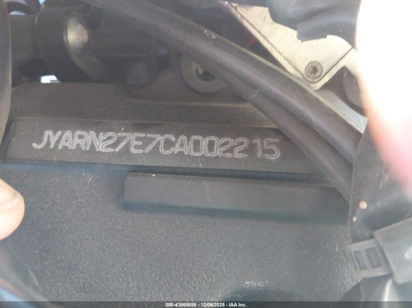 2012 Yamaha Fz8 N VIN: JYARN27E7CA002215 Lot: 43865858