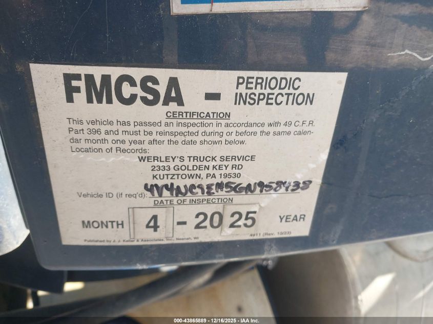 2016 Volvo Vn Vnl VIN: 4V4NC9EH5GN958438 Lot: 43865889