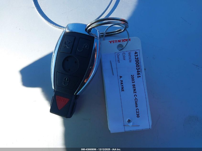 2003 Mercedes-Benz C 230 Kompressor Sport VIN: WDBRN40JX3A463088 Lot: 43865896