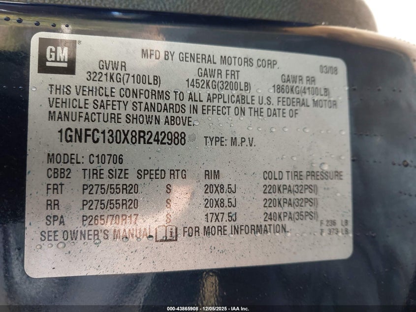 1GNFC130X8R242988 2008 CHEVROLET TAHOE photo no. 9