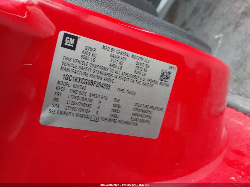 2011 Chevrolet Silverado 2500Hd Lt VIN: 1GC1KXCG0BF234395 Lot: 43865923