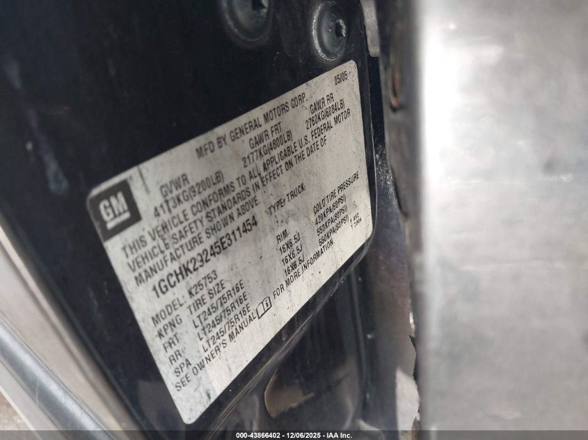 2005 Chevrolet Silverado 2500Hd Ls VIN: 1GCHK29245E311454 Lot: 43866402