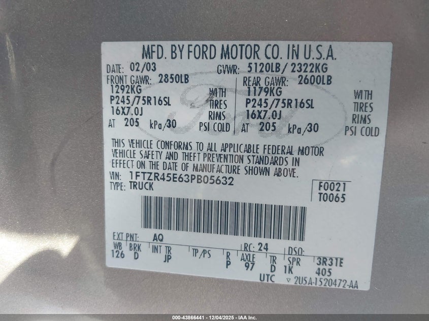 1FTZR45E63PB05632 2003 FORD RANGER photo no. 9