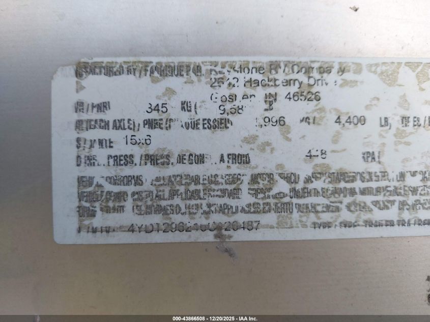 2006 Keystone Other VIN: 4YDT296216C126487 Lot: 43866508