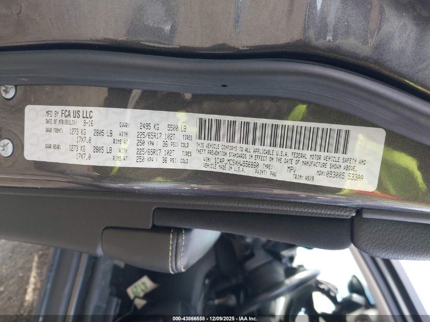 2017 Jeep Cherokee Latitude 4X4 VIN: 1C4PJMCSXHW556860 Lot: 43866558