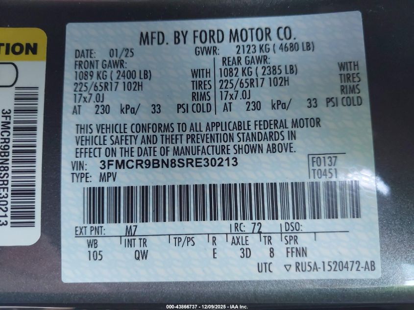 2025 Ford Bronco Sport Big Bend VIN: 3FMCR9BN8SRE30213 Lot: 43866737