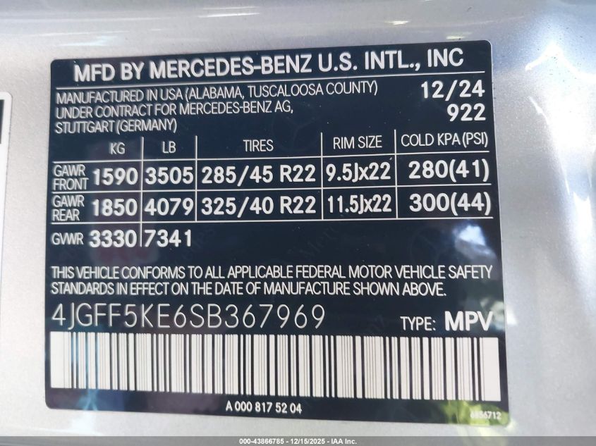 2025 Mercedes-Benz Gls 450 4Matic VIN: 4JGFF5KE6SB367969 Lot: 43866785