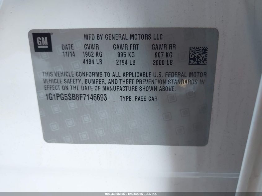 2015 Chevrolet Cruze Ltz VIN: 1G1PG5SB8F7146693 Lot: 43866865