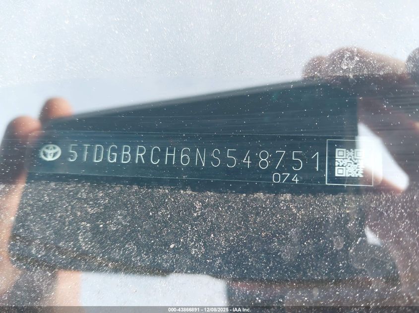 2022 Toyota Highlander Hybrid Xle VIN: 5TDGBRCH6NS548751 Lot: 43866891