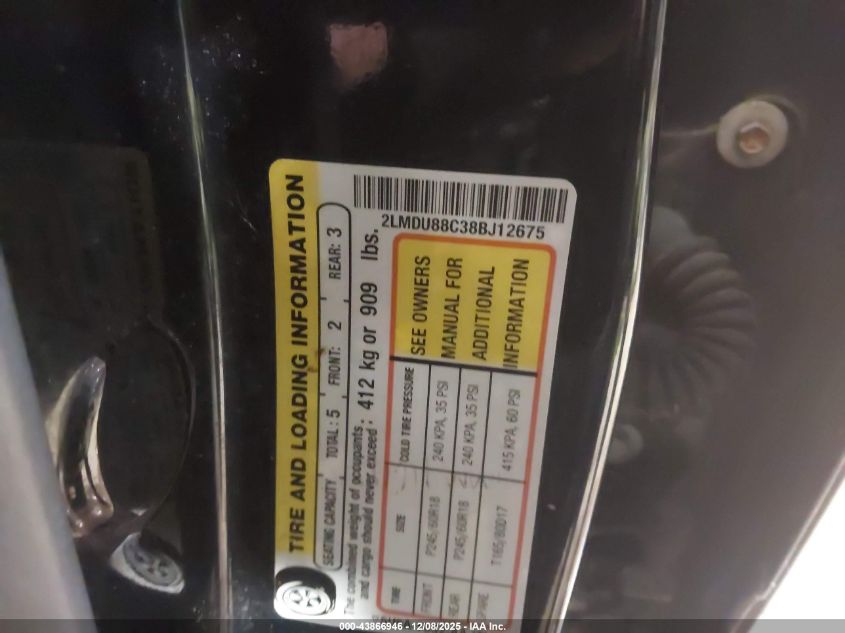 2008 Lincoln Mkx VIN: 2LMDU88C38BJ12675 Lot: 43866946